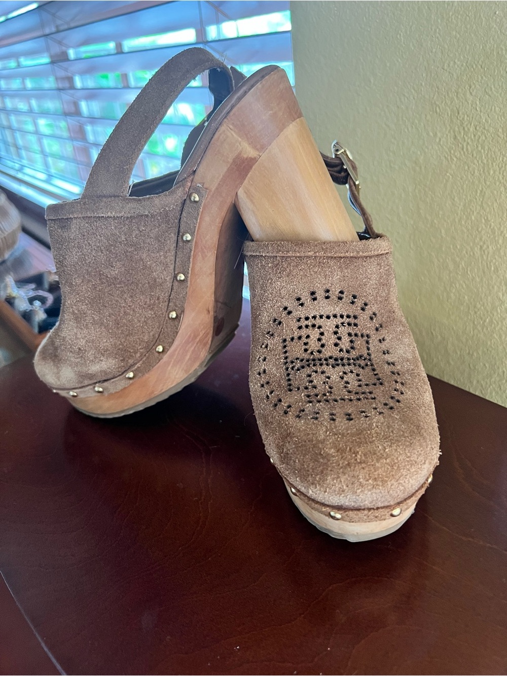 Tory Burch Suede Studded Slingback Clog Heels - Brown - Picture 6 of 11